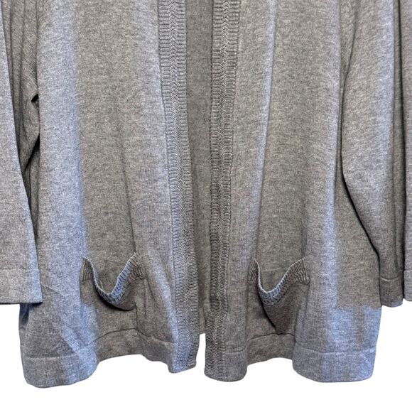 Lands Ends Plus Size Gray Open Front Hook & Eye Cotton Blend Sweater 1X - Picture 3 of 7